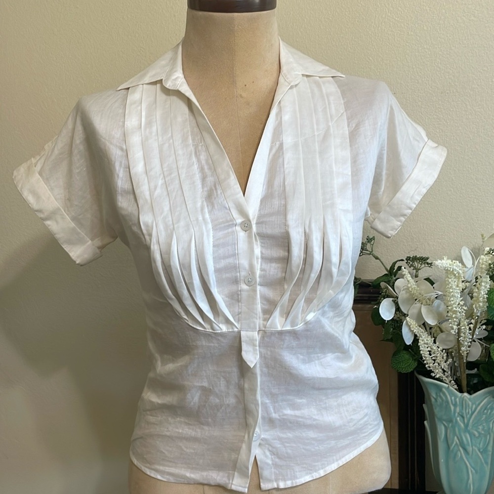 A/X Armani Exchange NWOT Button Front Tuxedo Bib Blouse - Picture 5 of 8